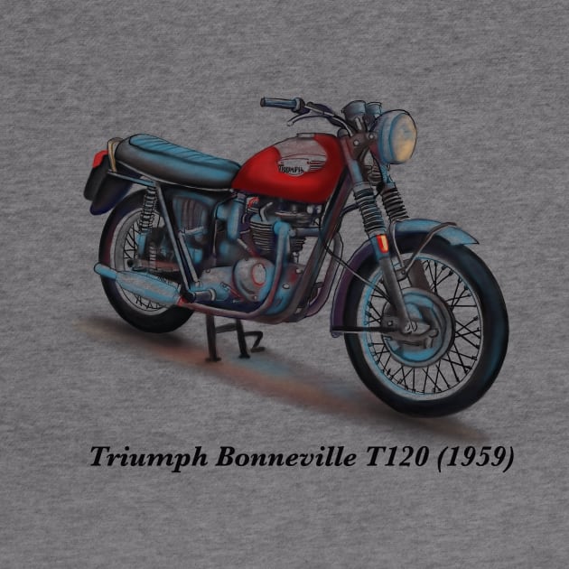 Drawing of Retro Classic Motorcycle Triumph Bonneville T120 1959 by Roza@Artpage